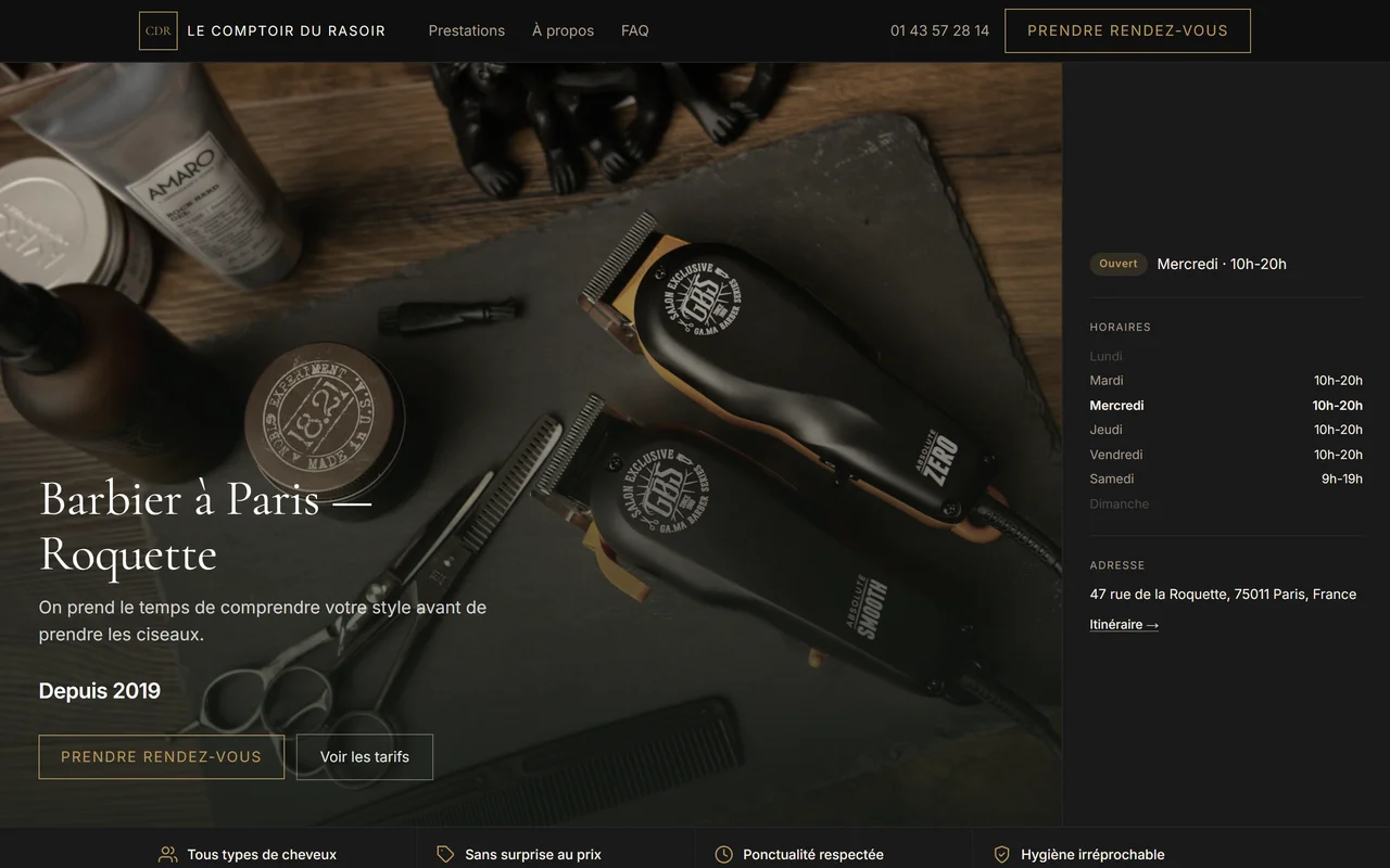 Le Comptoir du Rasoir — vue desktop